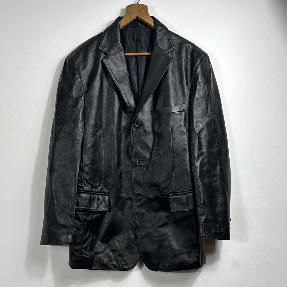 Stafford Executive Black Genuine Leather Men's Blazer Jacket RN93677 Sz M